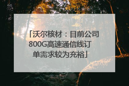 沃尔核材：目前公司800G高速通信线订单需求较为充裕